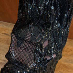 Black Sequined Gown Vintage Large